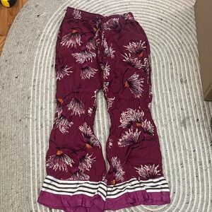 Anthropologie floral print silk effect wide leg pajama pants